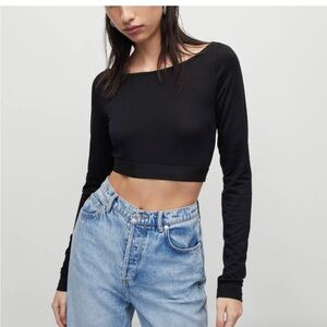 All Saints Elena Long Sleeve Stretch Cropped Top